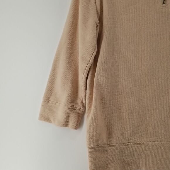Anne Taylor Sweater Women's Tan 3/4 Sleeve Rear 1/4 Zip Crocheted Front Cotton - Picture 10 of 11